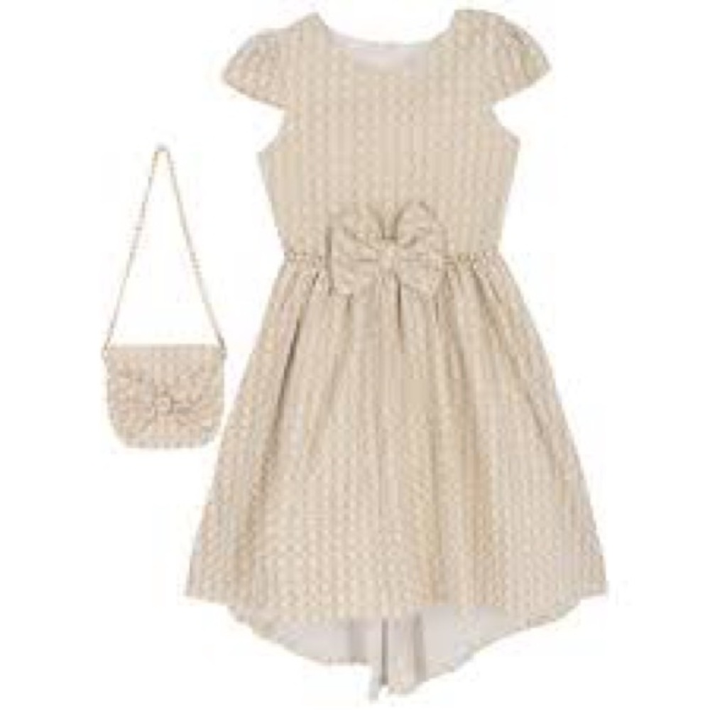 Rare Editions Elegant Cream Girls' Party Dress with Bow size 16